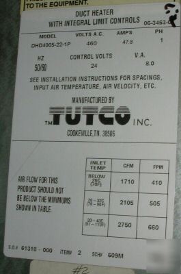 Tutco flange mount electric duct heater DHD4005-22-1P