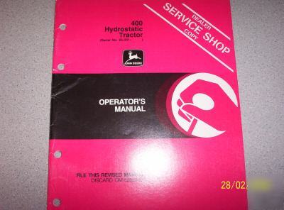 John deere model 400 hyd series lawn tractor ops manual