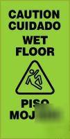 2X fold-ups sign in bright green, caution wet floor