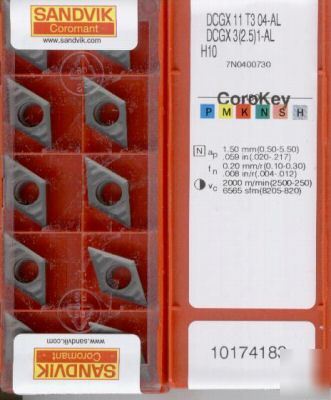  10 sandvik inserts dcgx 11T304 -al H10