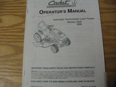 Cub cadet 1600 1800 lawn tractors operators manual