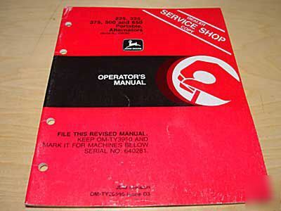 John deere 225 325 375-650 alternator operator's manual