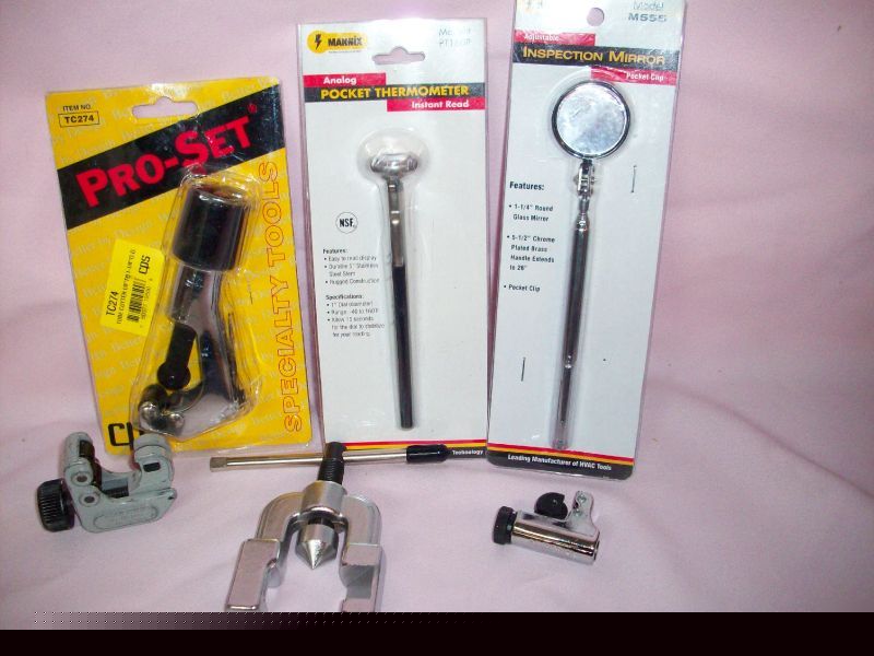 6 pieces of hvac tools cutters, mirror, thermometer
