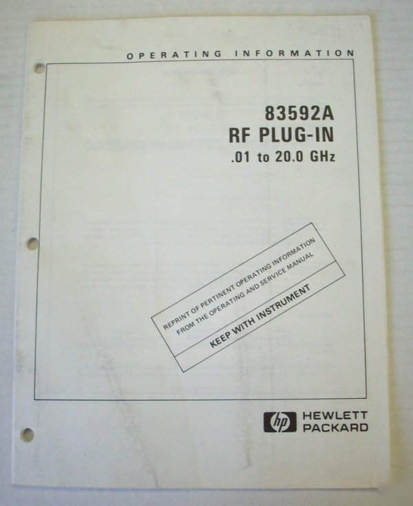 Hp 83592A rf plug-in operating information manual