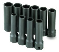 10PC 1/2IN. dr. metric deep 6PT impact socket - sk