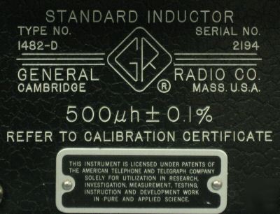 General radio 1482-d standard inductor, 30 day warranty