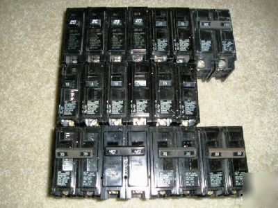 Lot of 17 ite type qp circuit breakers 2 poles & single