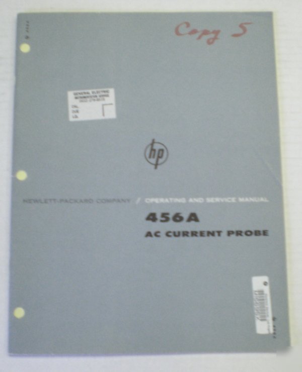 Hp 456A ac current probe op./service manual - $5 ship 